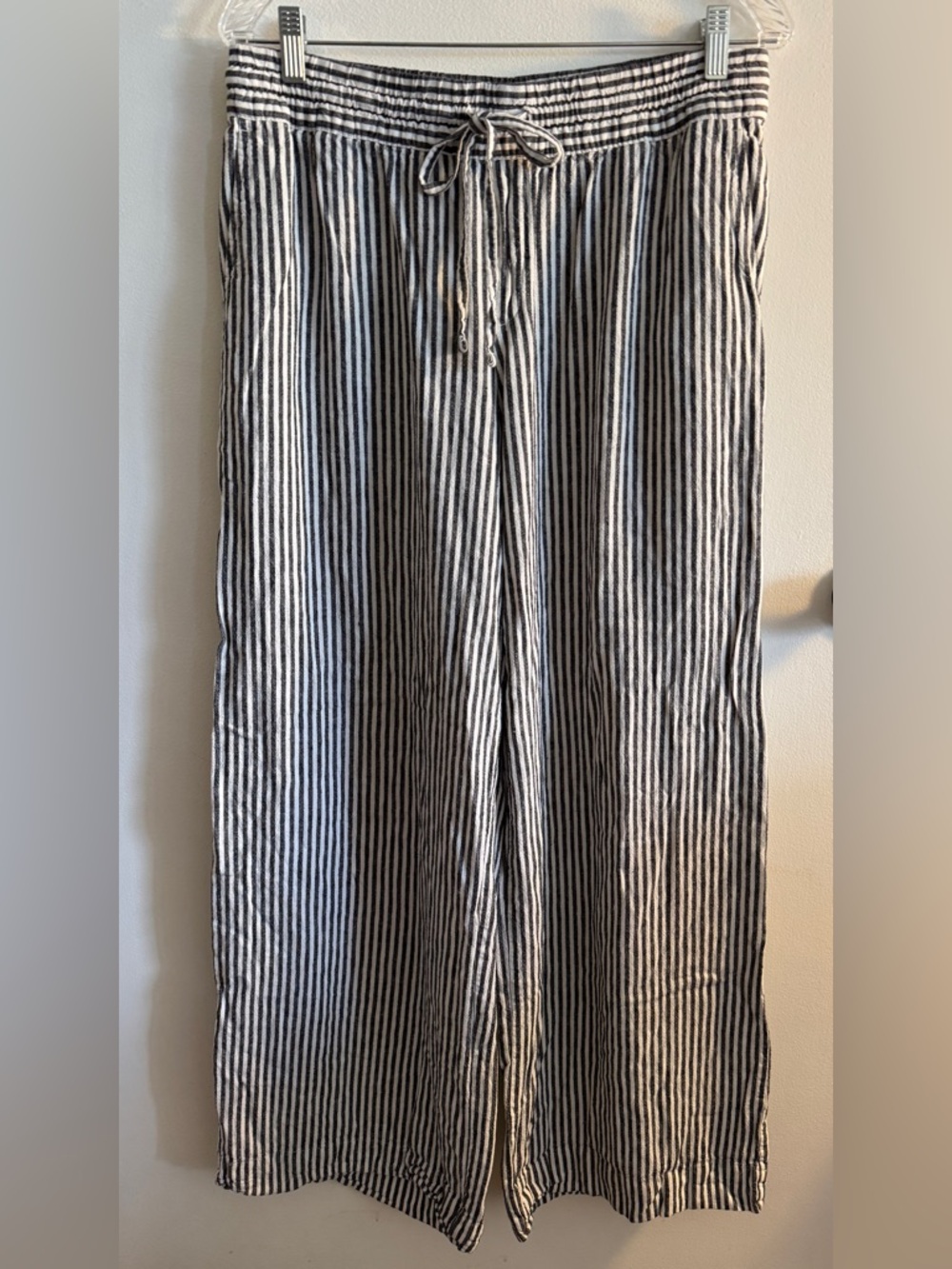 a new day Linen Blend Black & Ivory Striped Wide Leg Drawstring Pants Size M